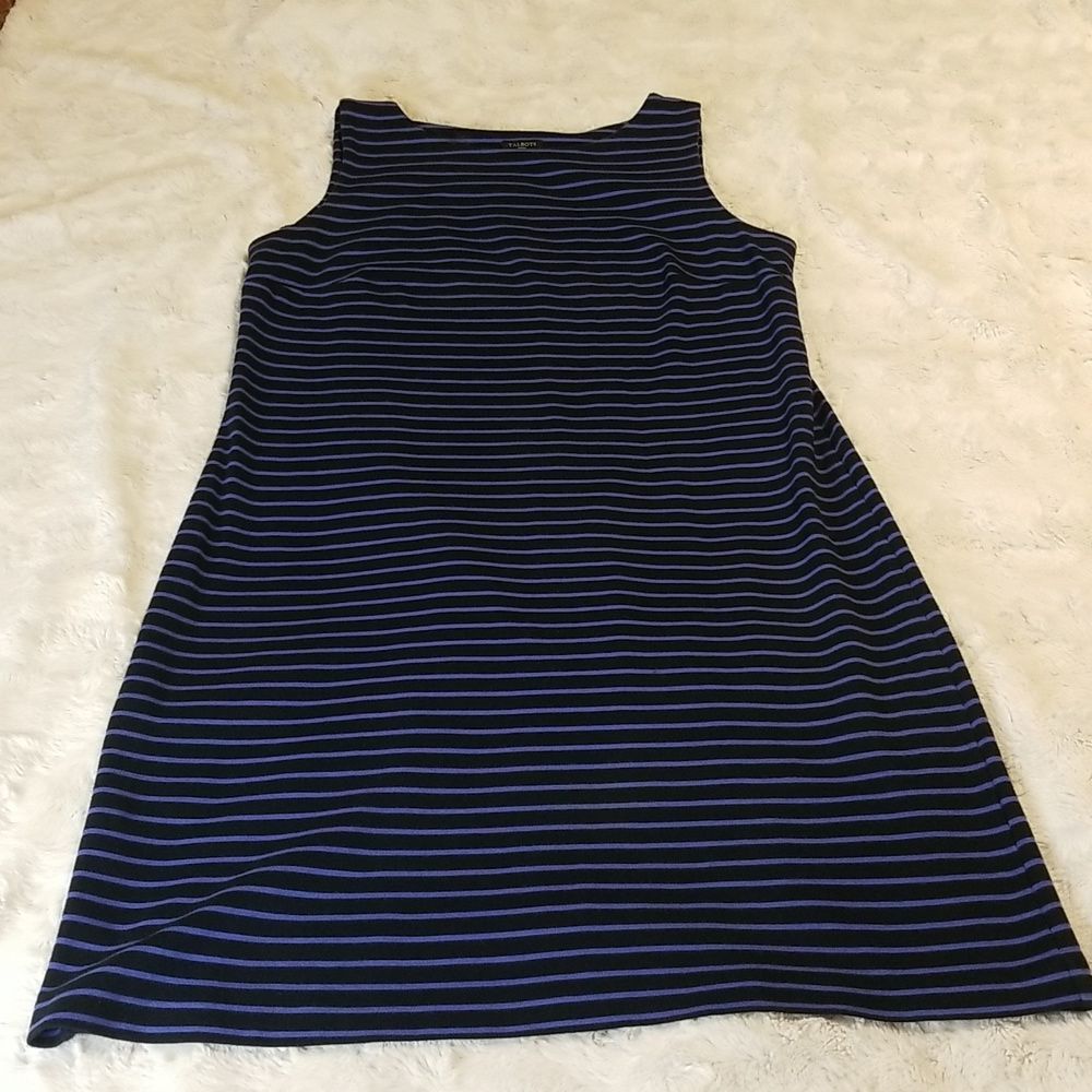 Talbots Dress Womens Size Large Petite Sleeveless Striped Blue Nautical